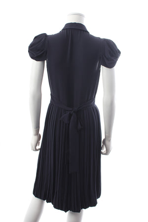 Prada Draped Short Sleeve Pleated Silk Dress