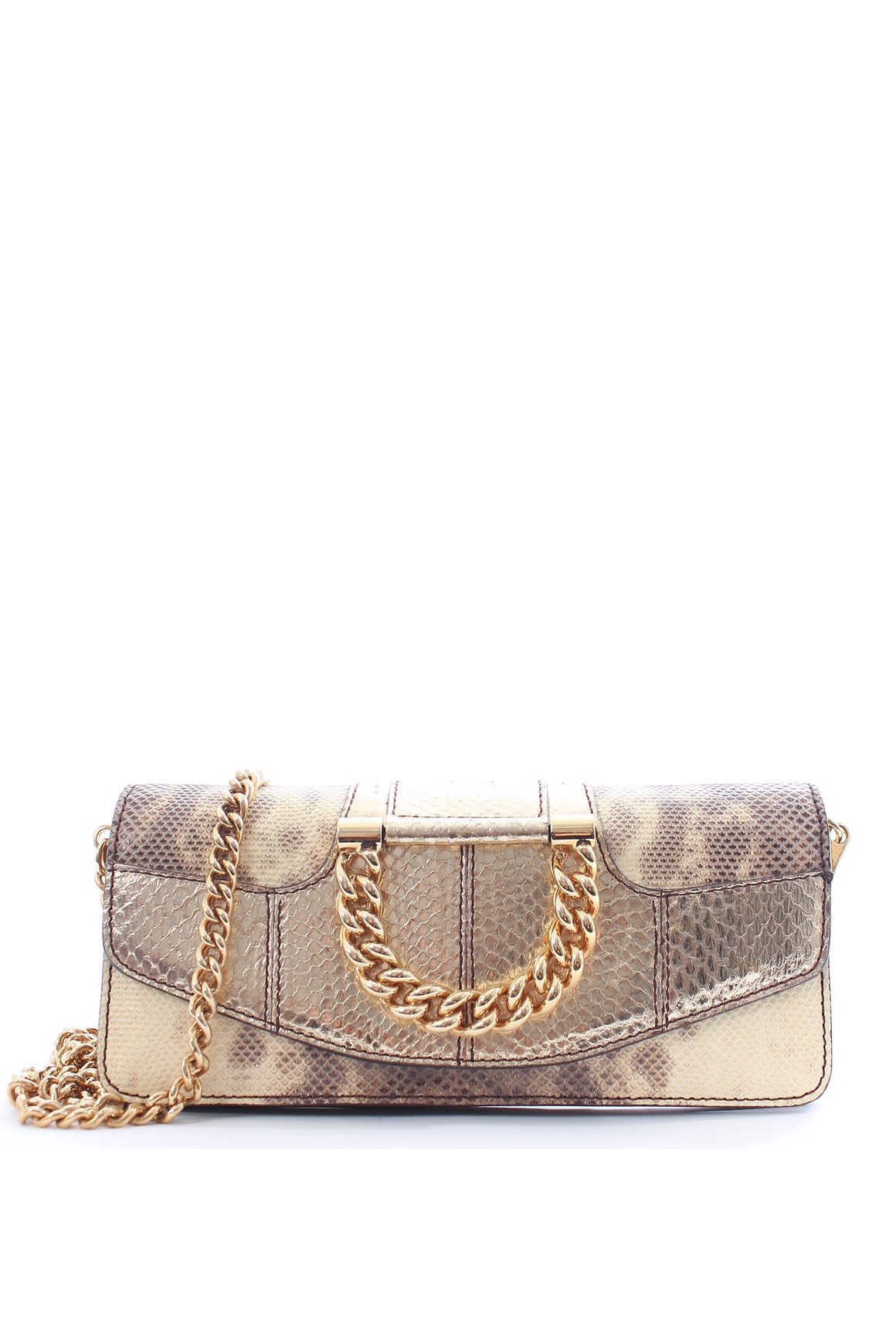 Dolce & Gabbana Chain-Detailed Metallic Embossed Crossbody Clutch Bag