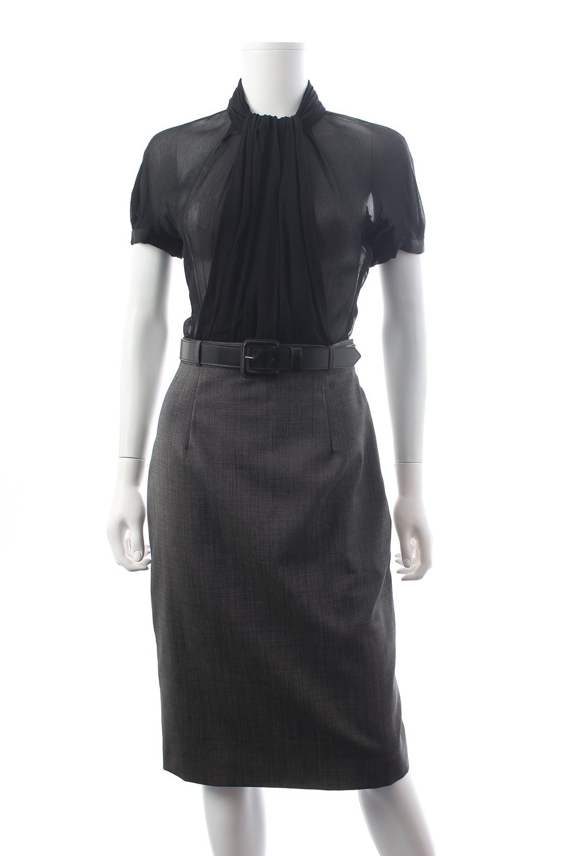 Christian Dior Belted Silk Two-Tone Dress