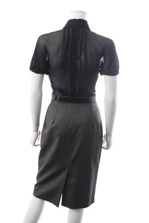 Christian Dior Belted Silk Two-Tone Dress