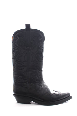 GANNI Embroidered Leather Cowboy Boots - Current Season