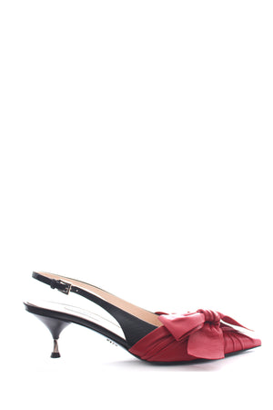 Prada Bow-Detail Two-Tone Leather Slingback Pumps