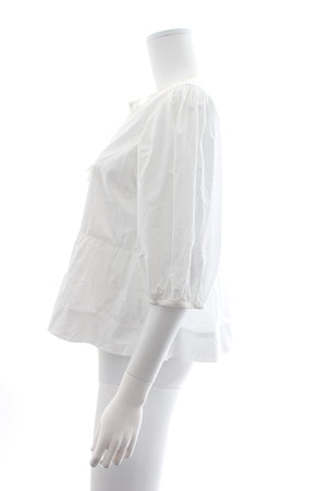 GANNI Tie-Detail Puff Sleeve Cotton Poplin Blouse