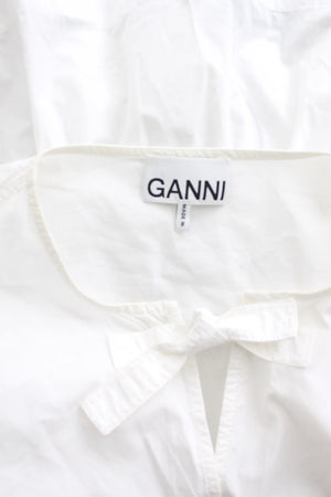 GANNI Tie-Detail Puff Sleeve Cotton Poplin Blouse