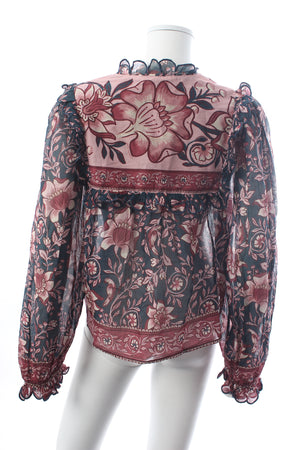 Farm Rio Ainika Charm-Print Cotton-Voile Blouse