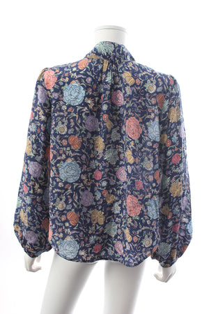 RIXO 'Moss' Tie-Neck Floral Printed Silk Blouse