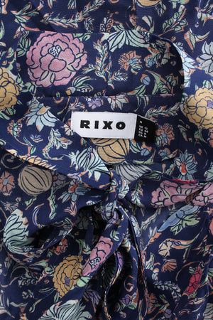 RIXO 'Moss' Tie-Neck Floral Printed Silk Blouse