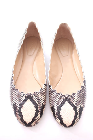 Chloé 'Lauren' Python-Embossed Leather Ballerina Flats