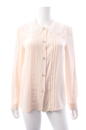 Miu Miu Lace Collar Crystal Buttoned Silk Blouse