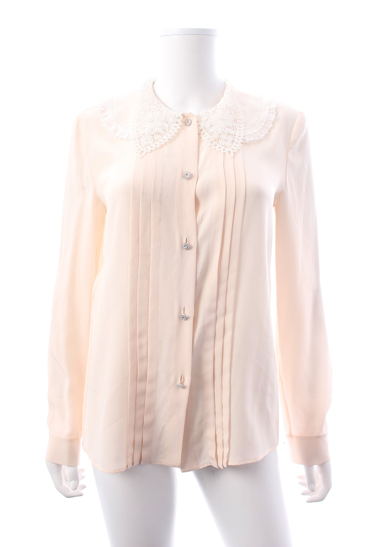 Miu Miu Lace Collar Crystal Buttoned Silk Blouse