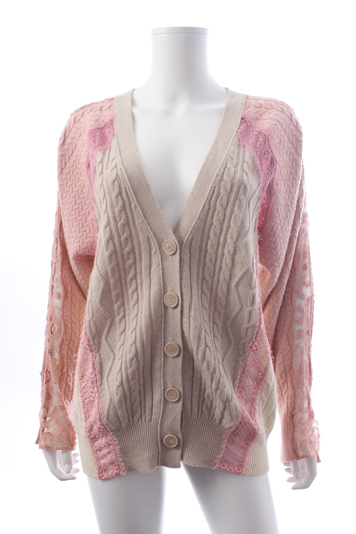 Stella McCartney Colour Block Lace-Panelled Wool Cardigan