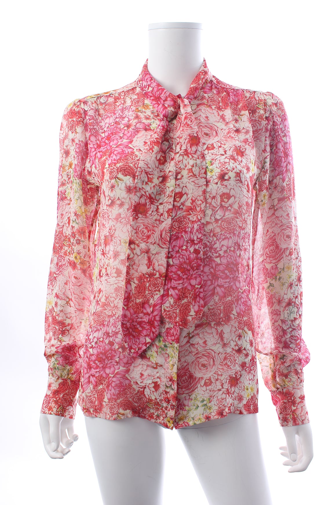 Giambattista Valli Floral Printed Tie-Neck Silk Blouse