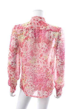 Giambattista Valli Floral Printed Tie-Neck Silk Blouse