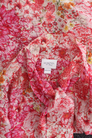 Giambattista Valli Floral Printed Tie-Neck Silk Blouse