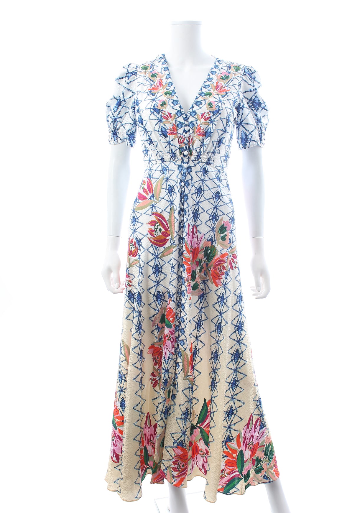 Saloni 'Lea' Floral-Print Silk-Jacquard Maxi Dress