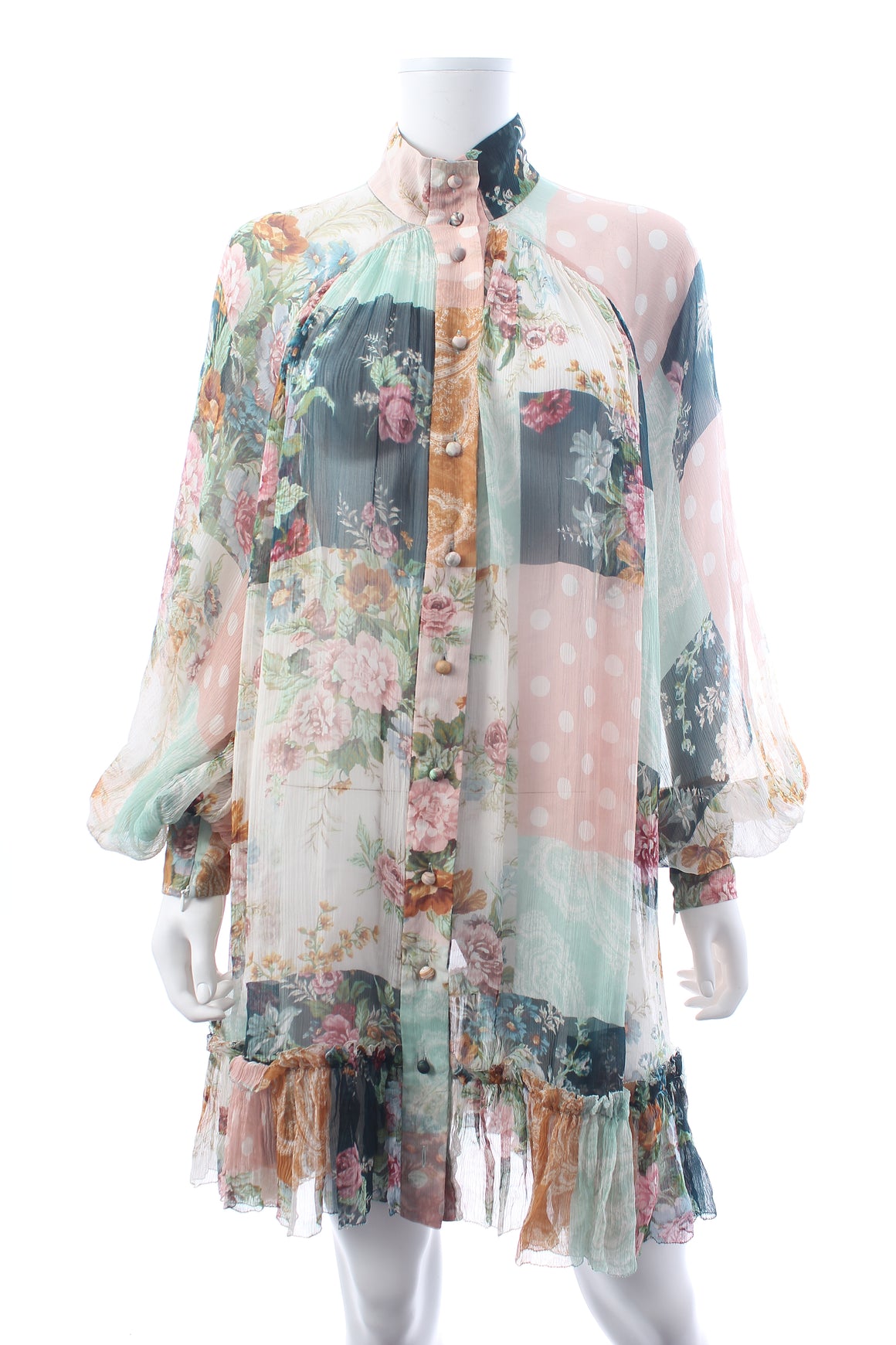 Zimmermann Wavelength Smock Patchwork Printed Silk-Georgette Mini Dress