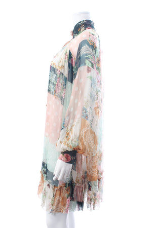 Zimmermann Wavelength Smock Patchwork Printed Silk-Georgette Mini Dress