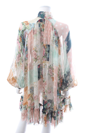 Zimmermann Wavelength Smock Patchwork Printed Silk-Georgette Mini Dress