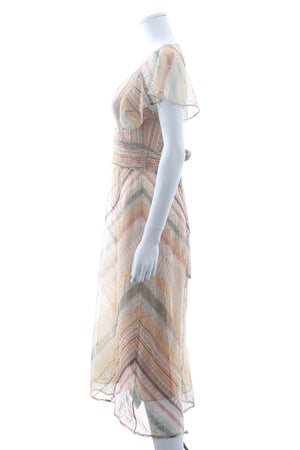 Valentino Tie-Back Striped Crochet-Knit Silk Midi Dress