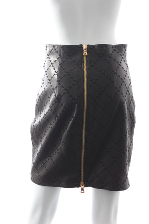 Balmain Leather Diamond Stitch Mini Skirt