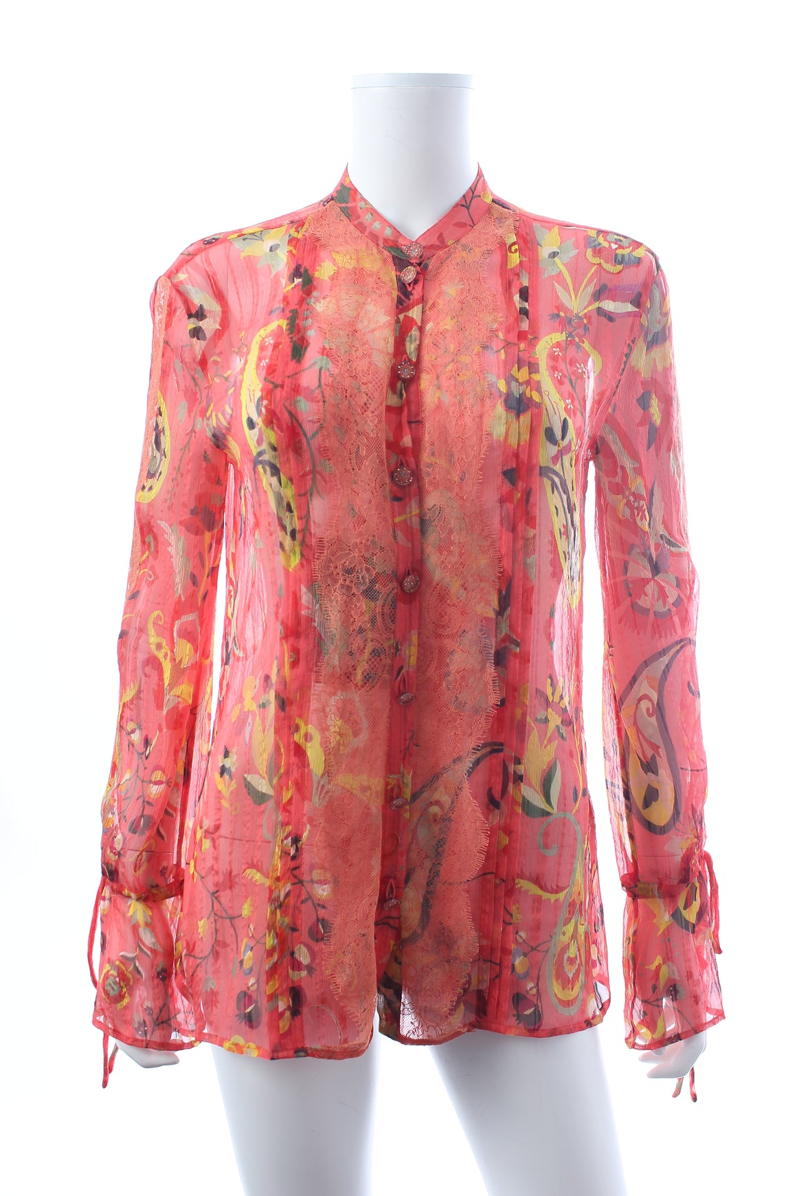 Etro Lace-Trimmed Silk Printed Blouse