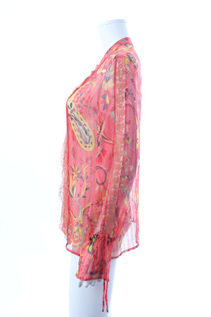 Etro Lace-Trimmed Silk Printed Blouse