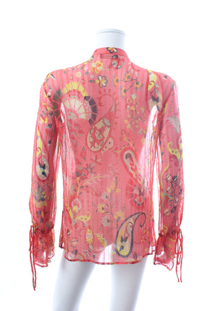Etro Lace-Trimmed Silk Printed Blouse