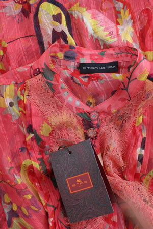 Etro Lace-Trimmed Silk Printed Blouse