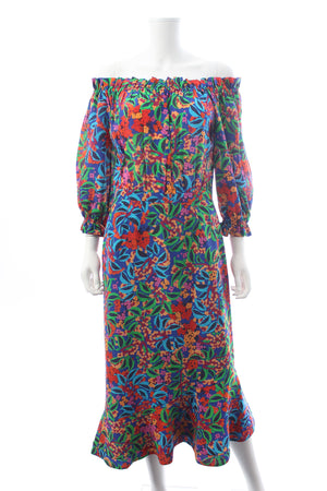 Saloni Grace Off-the-shoulder Silk Printed Dress