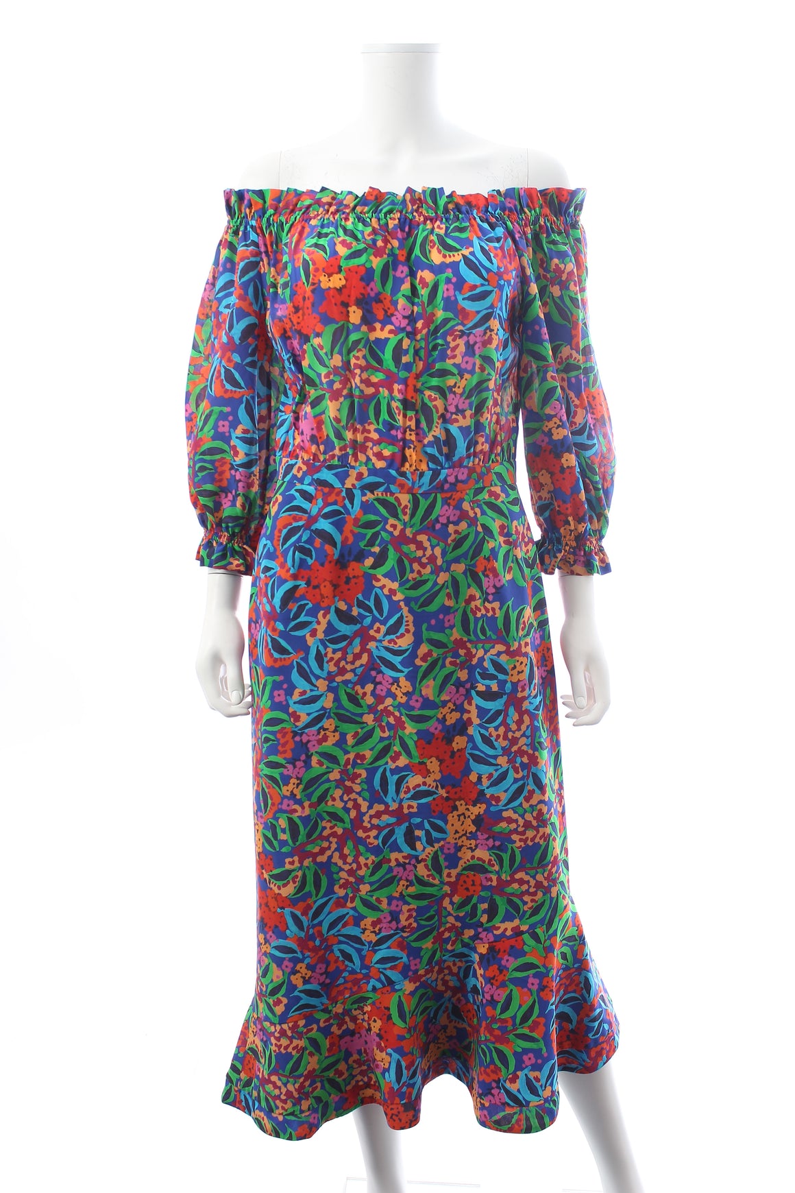 Saloni Grace Off-the-shoulder Silk Printed Dress