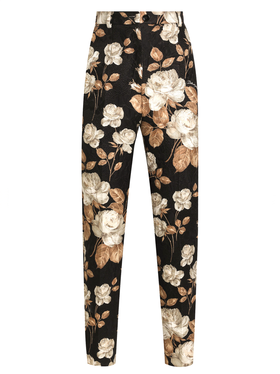 Dolce & Gabbana Rose-Print Brocade Trousers - Current Season
