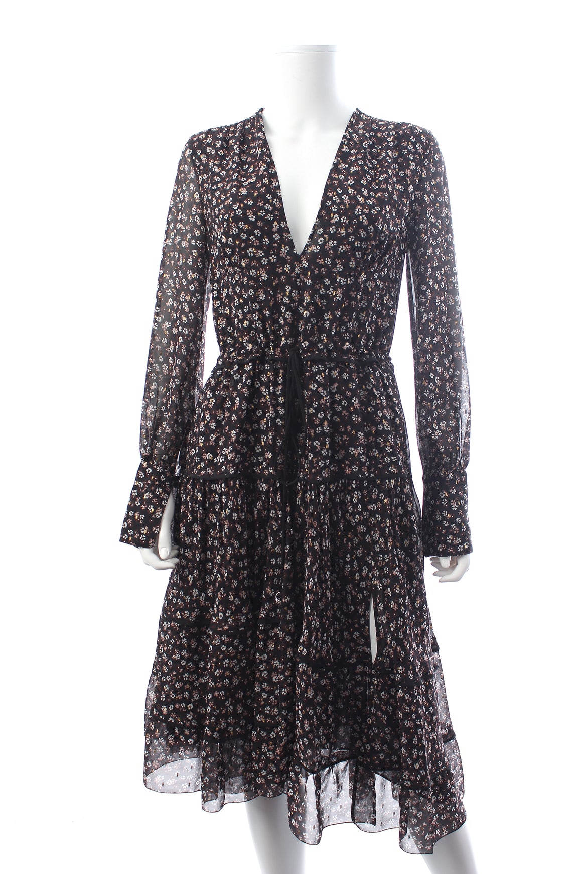 Altuzarra Floral Printed Silk Chiffon Tiered Midi Dress