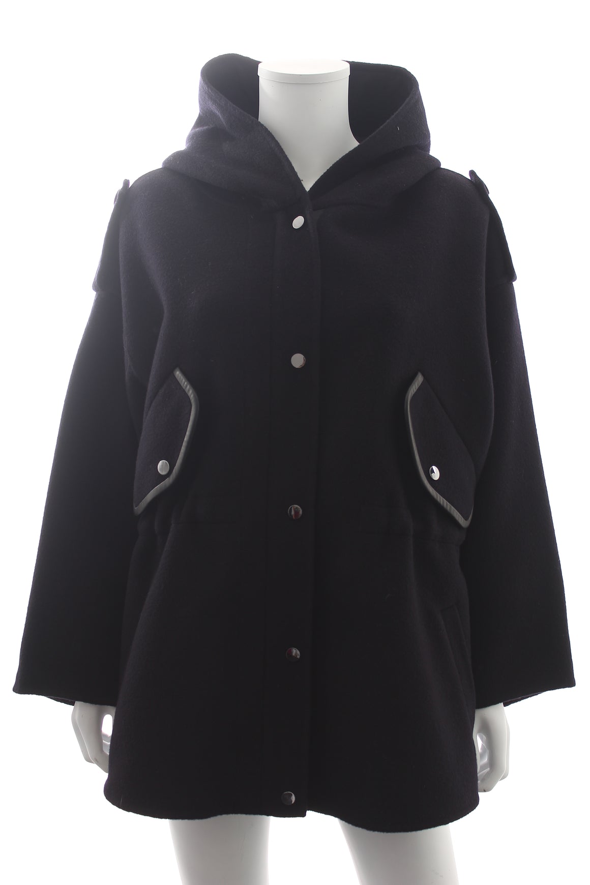 Maje Leather-Trimmed Wool-Blend Oversized Coat