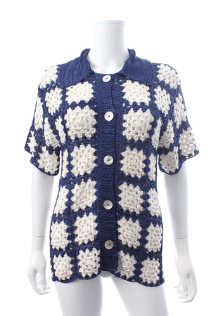 Calle Del Mar Checked Crochet Knit Cardigan