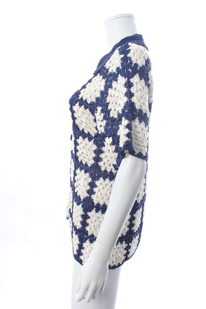 Calle Del Mar Checked Crochet Knit Cardigan