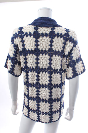 Calle Del Mar Checked Crochet Knit Cardigan