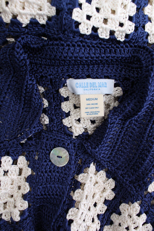 Calle Del Mar Checked Crochet Knit Cardigan