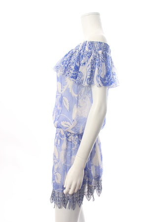 Blumarine Off-the-shoulder Lace-Trimmed Ruffled Silk Chiffon Mini Dress