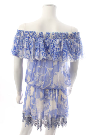 Blumarine Off-the-shoulder Lace-Trimmed Ruffled Silk Chiffon Mini Dress