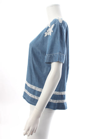 Ermanno Scervino Lace-Embroidered Denim T-Shirt