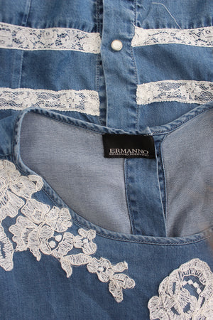 Ermanno Scervino Lace-Embroidered Denim T-Shirt