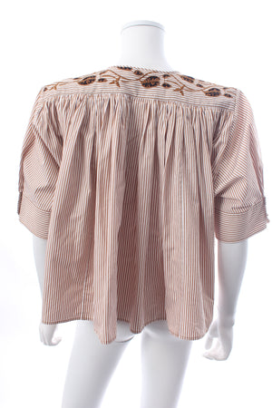 Chloé Vine Embroidered Striped Cotton Poplin Blouse