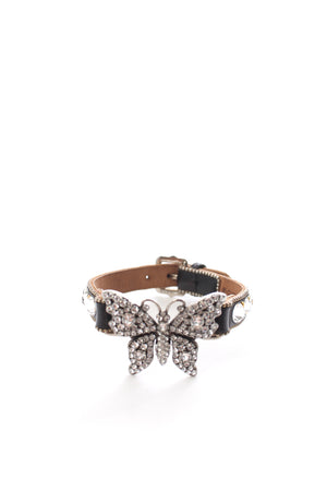 Gucci Crystal and Leather Butterfly Bracelet