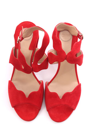 Chloé Lauren Scalloped Strap Suede Sandals
