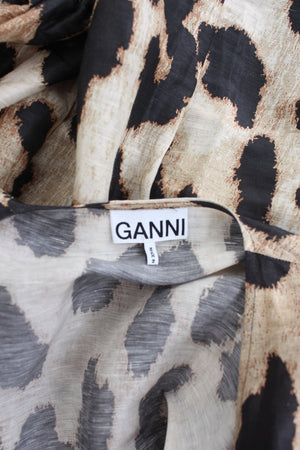 GANNI Leopard Printed Linen and Silk Mini Dress