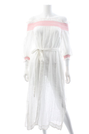 Lisa Marie Fernandez Embroidered Smocked Linen Midi Dress