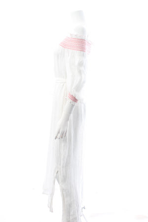 Lisa Marie Fernandez Embroidered Smocked Linen Midi Dress