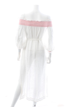 Lisa Marie Fernandez Embroidered Smocked Linen Midi Dress