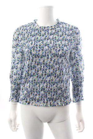Veronica Beard Kali Smocked Cotton Printed Top