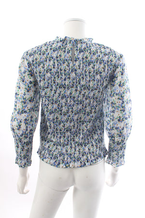 Veronica Beard Kali Smocked Cotton Printed Top
